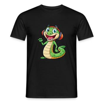 Snake Funny Cartoon Character Headphone Music - Men's T-Shirt - black - Front - AI Model Male 178 light (178cm)