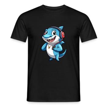 Requin Drôle Dessin Animé Personnage Casque Musique - T-shirt homme - noir - Devant - AI Model Male 178 light (178cm)