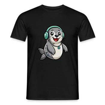 Siegel Lustige Zeichentrickfigur Kopfhörer Musik - Männer T-Shirt - Schwarz - Vorne - AI Model Male 178 light (178cm)