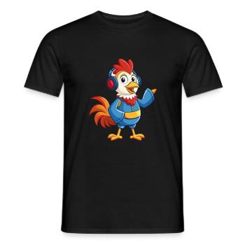 Rooster Funny Cartoon Character Headphone Music - Men's T-Shirt - black - Front - AI Model Male 178 light (178cm)