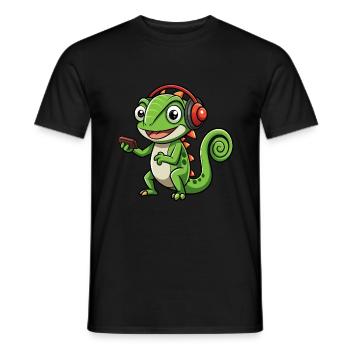 Chameleon Funny Cartoon Character Headphone Music - Men's T-Shirt - black - Front - AI Model Male 178 light (178cm)