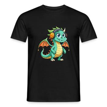 Drache Lustige Zeichentrickfigur Kopfhörer Musik - Männer T-Shirt - Schwarz - Vorne - AI Model Male 178 light (178cm)
