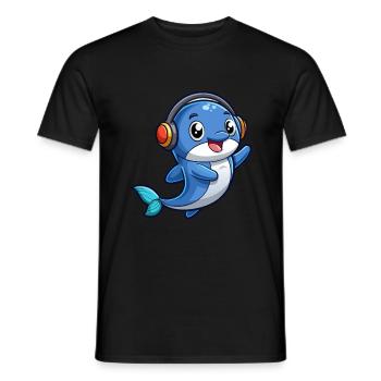 Baleine Drôle Dessin Animé Personnage Casque Musique - T-shirt homme - noir - Devant - AI Model Male 178 light (178cm)