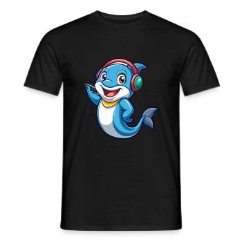 Delfin Lustige Zeichentrickfigur Kopfhörer Musik - Männer T-Shirt - Schwarz - Vorne - AI Model Male 178 light (178cm)