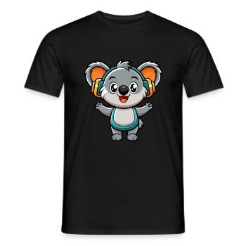 Koala Funny Cartoon Character Musique de casque - T-shirt homme - noir - Devant - AI Model Male 178 light (178cm)