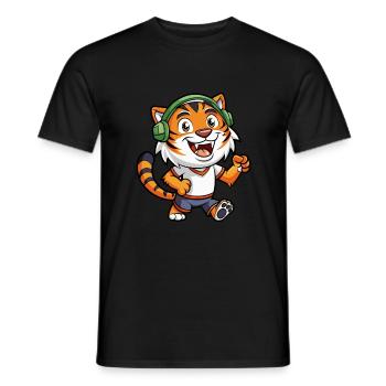 Tiger Lustige Zeichentrickfigur Kopfhörer Musik - Männer T-Shirt - Schwarz - Vorne - AI Model Male 178 light (178cm)