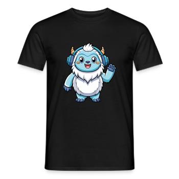 Yeti Lustige Zeichentrickfigur Kopfhörer Musik - Männer T-Shirt - Schwarz - Vorne - AI Model Male 178 light (178cm)