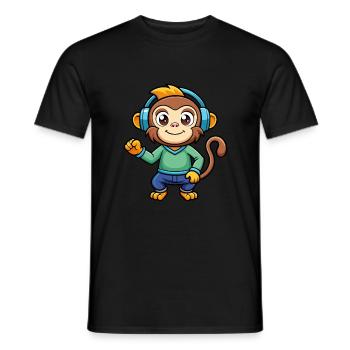 Affe Lustige Zeichentrickfigur Kopfhörer Musik - Männer T-Shirt - Schwarz - Vorne - AI Model Male 178 light (178cm)