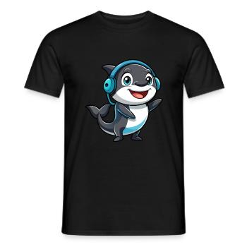 Orca Lustige Zeichentrickfigur Kopfhörer Musik - Männer T-Shirt - Schwarz - Vorne - AI Model Male 178 light (178cm)