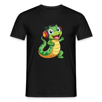 Snake Funny Cartoon Character Headphone Music - Men's T-Shirt - black - Front - AI Model Male 178 light (178cm)