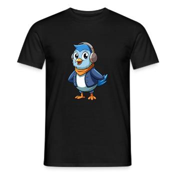 Taube Lustige Zeichentrickfigur Kopfhörer Musik - Männer T-Shirt - Schwarz - Vorne - AI Model Male 178 light (178cm)