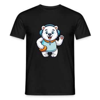 Polar Bear Funny Cartoon Character Headphone Music - Men's T-Shirt - black - Front - AI Model Male 178 light (178cm)
