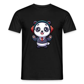Panda Lustige Zeichentrickfigur Kopfhörer Musik - Männer T-Shirt - Schwarz - Vorne - AI Model Male 178 light (178cm)