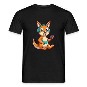 Kangaroo Funny Cartoon Character Headphone Music - Men's T-Shirt - black - Front - AI Model Male 178 light (178cm)