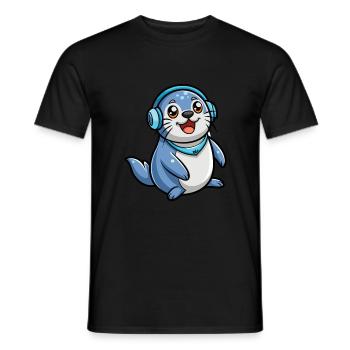 Siegel Lustige Zeichentrickfigur Kopfhörer Musik - Männer T-Shirt - Schwarz - Vorne - AI Model Male 178 light (178cm)