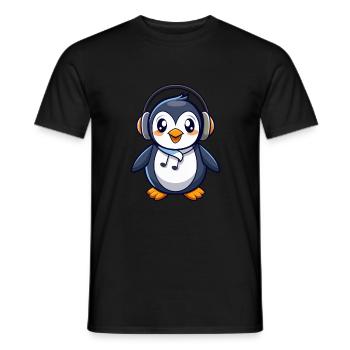 Penguin Funny Cartoon Character Headphone Music - Men's T-Shirt - black - Front - AI Model Male 178 light (178cm)