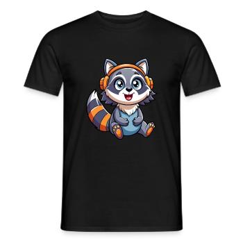 raton laveur drôle de personnage de dessin animé musique de casque - T-shirt homme - noir - Devant - AI Model Male 178 light (178cm)