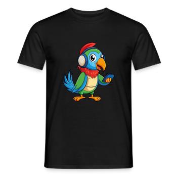 Papagei Lustige Zeichentrickfigur Kopfhörer Musik - Männer T-Shirt - Schwarz - Vorne - AI Model Male 178 light (178cm)