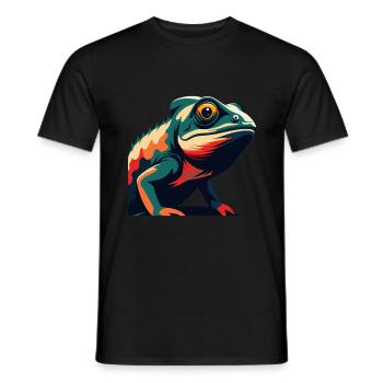 Chameleon Cartoon Character Colorful Pet Animal - Men's T-Shirt - black - Front - AI Model Male 178 light (178cm)