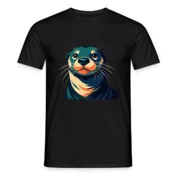 loutre dessin animé personnage animal de compagnie coloré - T-shirt homme - noir - Devant - AI Model Male 178 light (178cm)