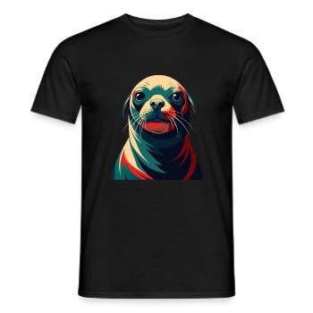 phoque dessin animé personnage animal de compagnie coloré - T-shirt homme - noir - Devant - AI Model Male 178 light (178cm)
