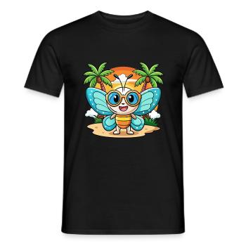 papillon drôle dessin animé d’été plage lunettes de soleil - T-shirt homme - noir - Devant - AI Model Male 178 light (178cm)