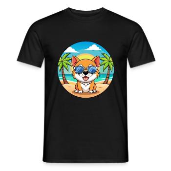 Chien Drôle Dessin Animé Plage Été Lunettes de soleil - T-shirt homme - noir - Devant - AI Model Male 178 light (178cm)