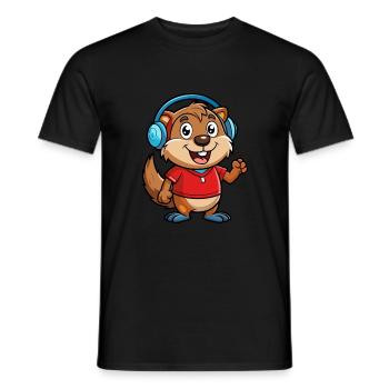 Und täglich grüßt das Murmeltier Lustige Zeichentrickfigur Kopfhörermusik - Männer T-Shirt - Schwarz - Vorne - AI Model Male 178 light (178cm)