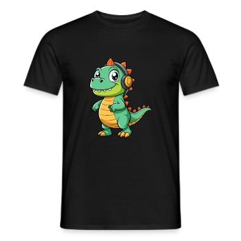 Dinosaurier Lustige Cartoon Figur Kopfhörer Musik - Männer T-Shirt - Schwarz - Vorne - AI Model Male 178 light (178cm)