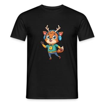 Hirsch Lustige Cartoon Figur Kopfhörer Musik - Männer T-Shirt - Schwarz - Vorne - AI Model Male 178 light (178cm)