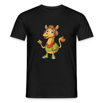 Camel Funny Cartoon Character Headphone Music - Men's T-Shirt - black - Front - AI Model Male 178 light (178cm)