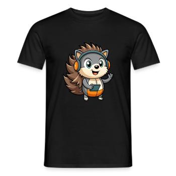 Igel Lustige Zeichentrickfigur Kopfhörer Musik - Männer T-Shirt - Schwarz - Vorne - AI Model Male 178 light (178cm)