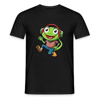 Frosch Lustige Cartoon Figur Kopfhörer Musik - Männer T-Shirt - Schwarz - Vorne - AI Model Male 178 light (178cm)