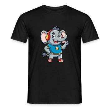 Elephant Funny Cartoon Character Headphone Music - Men's T-Shirt - black - Front - AI Model Male 178 light (178cm)