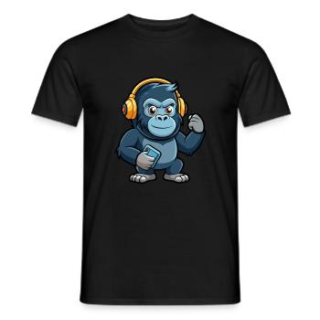 Gorilla Lustige Zeichentrickfigur Kopfhörer Musik - Männer T-Shirt - Schwarz - Vorne - AI Model Male 178 light (178cm)