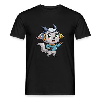 Chèvre Drôle Dessin Animé Personnage Casque Musique - T-shirt homme - noir - Devant - AI Model Male 178 light (178cm)