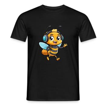 Bee Funny Cartoon Character Musique de casque - T-shirt homme - noir - Devant - AI Model Male 178 light (178cm)