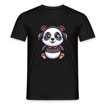 Panda Lustige Zeichentrickfigur Kopfhörer Musik - Männer T-Shirt - Schwarz - Vorne - AI Model Male 178 light (178cm)