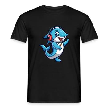 Delfin Lustige Zeichentrickfigur Kopfhörer Musik - Männer T-Shirt - Schwarz - Vorne - AI Model Male 178 light (178cm)