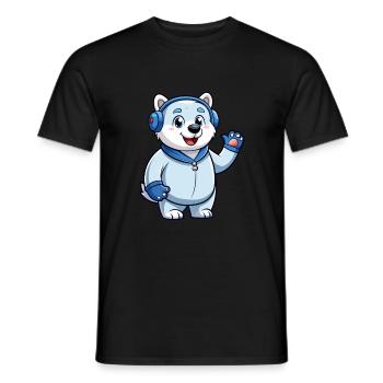 Polar Bear Funny Cartoon Character Headphone Music - Men's T-Shirt - black - Front - AI Model Male 178 light (178cm)