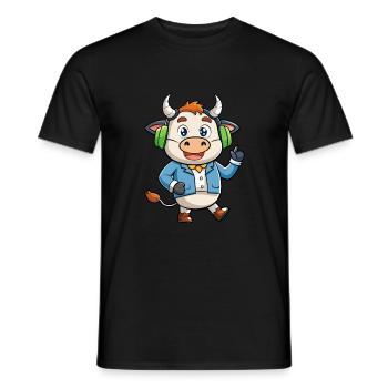 Vache Drôle Dessin Animé Personnage Casque Musique - T-shirt homme - noir - Devant - AI Model Male 178 light (178cm)