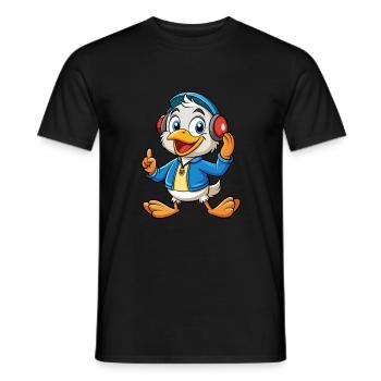 Canard Drôle Dessin Animé Personnage Casque Musique - T-shirt homme - noir - Devant - AI Model Male 178 light (178cm)
