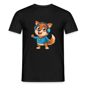 Dog Funny Cartoon Character Headphone Music - Men's T-Shirt - black - Front - AI Model Male 178 light (178cm)