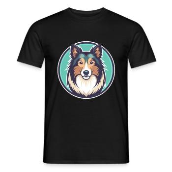 Sheltie chien race dessin animé personnage Kawaii Clipart - T-shirt homme - noir - Devant - AI Model Male 178 light (178cm)