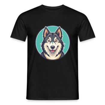 Tamaskan Dog Breed Colorful Cartoon Kawaii Clipart - Men's T-Shirt - black - Front - AI Model Male 178 light (178cm)