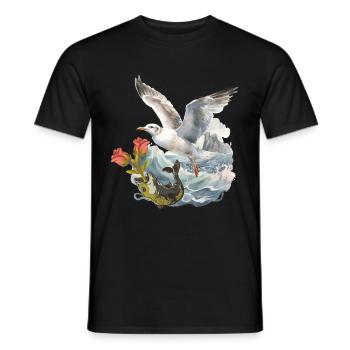 Mouette Seagulls Poisson Poisson Marin Salutation d’anniversaire - T-shirt homme - noir - Devant - AI Model Male 178 light (178cm)
