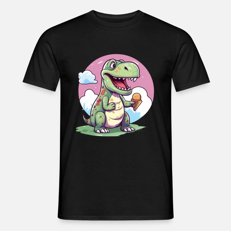 Dino isst Eis - Männer T-Shirt - Schwarz