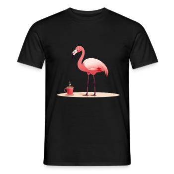 Flamingo drinks coffee - Men's T-Shirt - black - Front - AI Model Male 178 light (178cm)