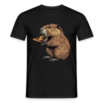 Un castor mange de la pizza - T-shirt homme - noir - Devant - AI Model Male 178 light (178cm)