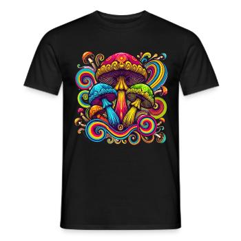 Colorful Psychedelic Mushrooms - Men's T-Shirt - black - Front - AI Model Male 178 light (178cm)